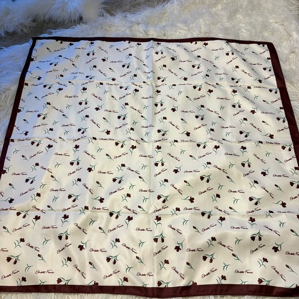 Elisabetta Franchi floral print elegant Burgundy silky scarf 35x35 ‼️LAST ONE